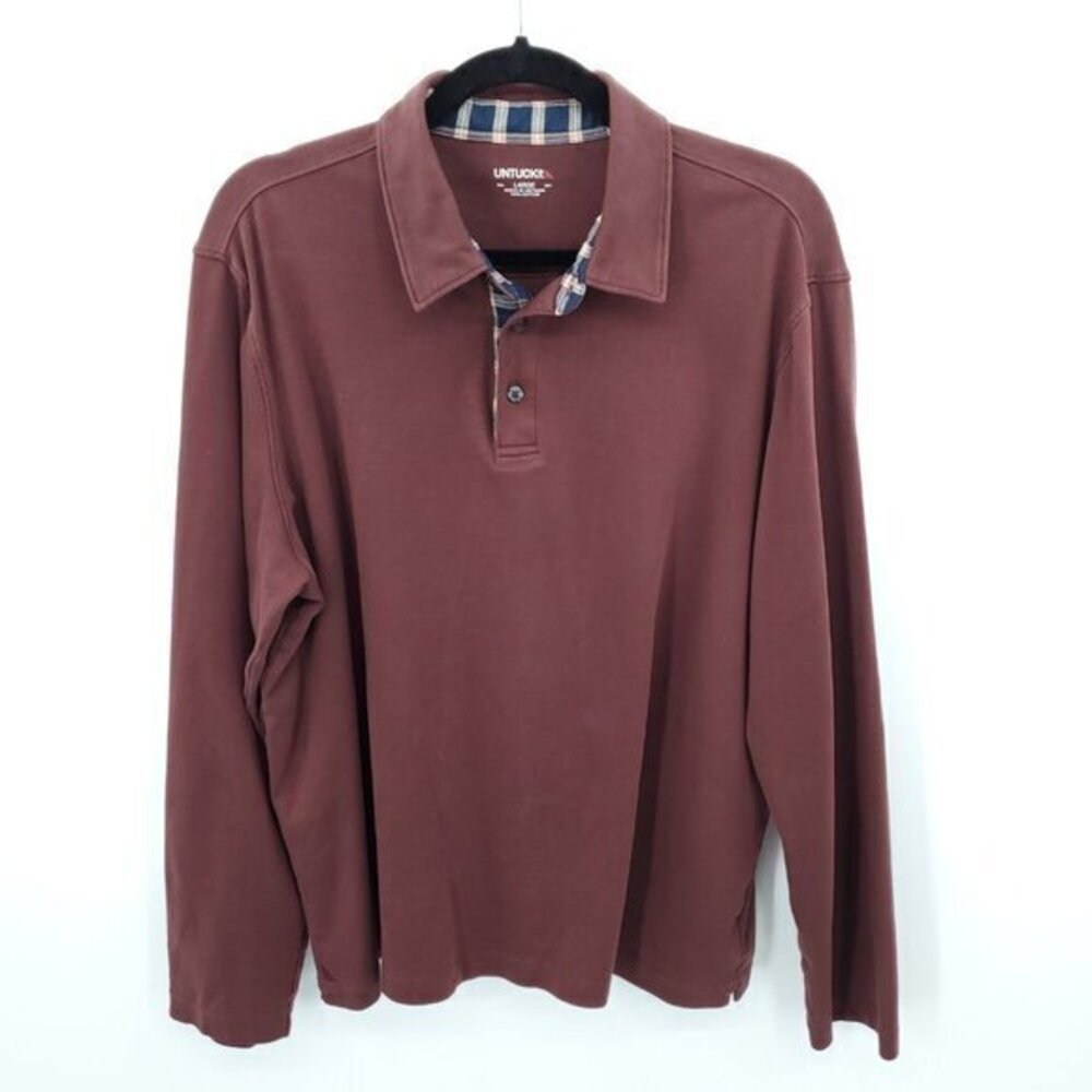 Men’s Untuckit Wrinkle-Free Long-Sleeve Damaschino Polo Shirt L Brown